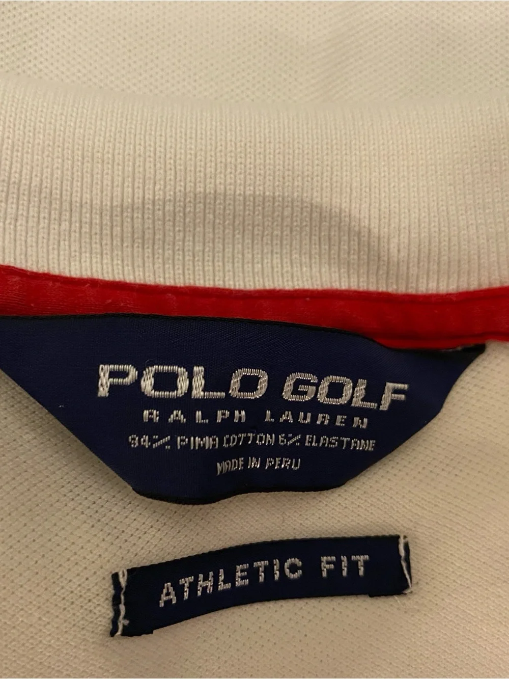 Ralph Lauren White Polo Shirt with Navy Trim and Red Accent